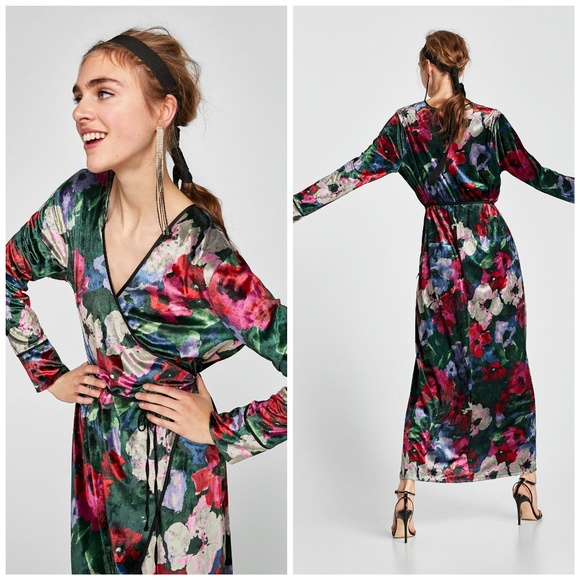 NWT, Zara, Floral Printed Velvet Kimono Dress - Picture 2 of 4